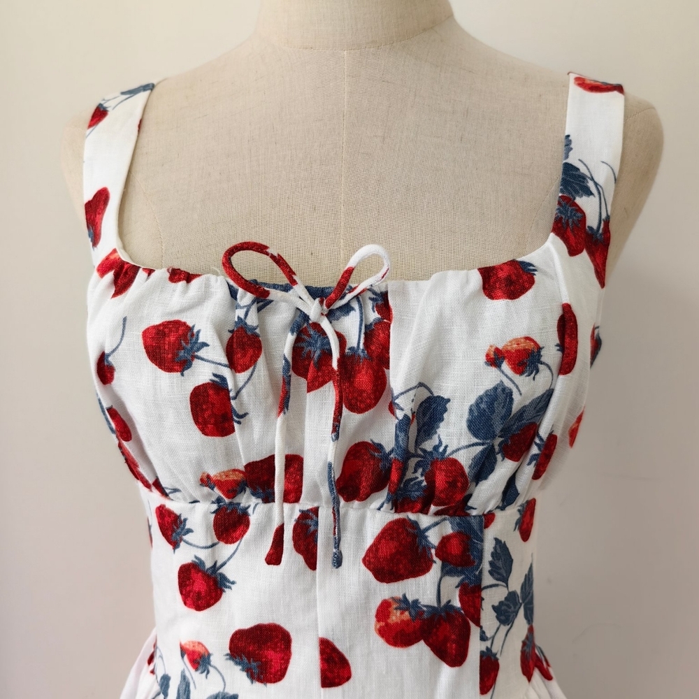 Reformation Balia Linen Dress In Strawberry Jam - Picture 9 of 15